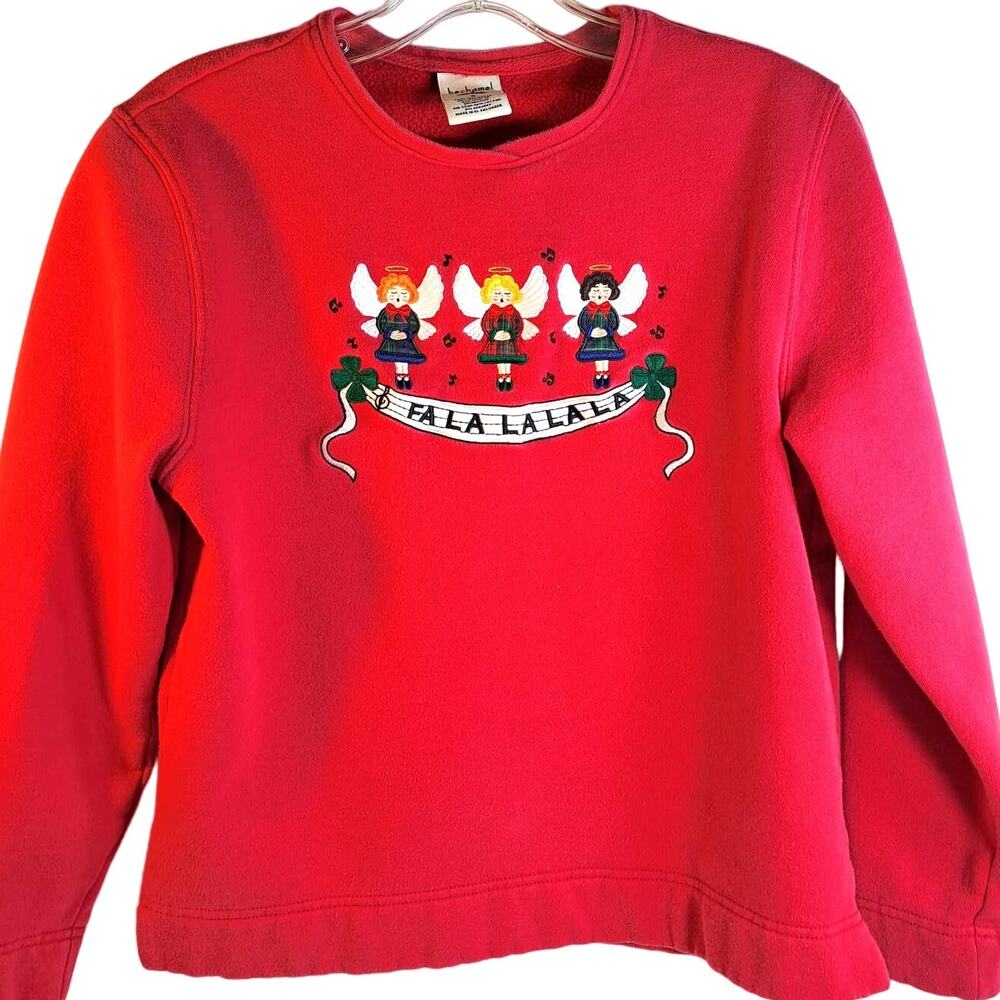 Embroidered Angel Sweatshirt Womens Sz Small Red Christmas Holidays Vintage 90s